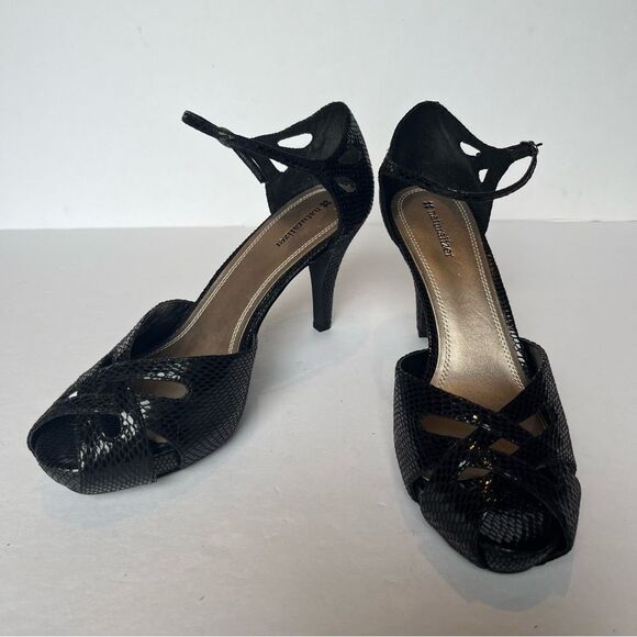 Naturalizer Women's Black Peep-Toe Heels Snakeskin Embossed size 10M - Picture 1 of 8